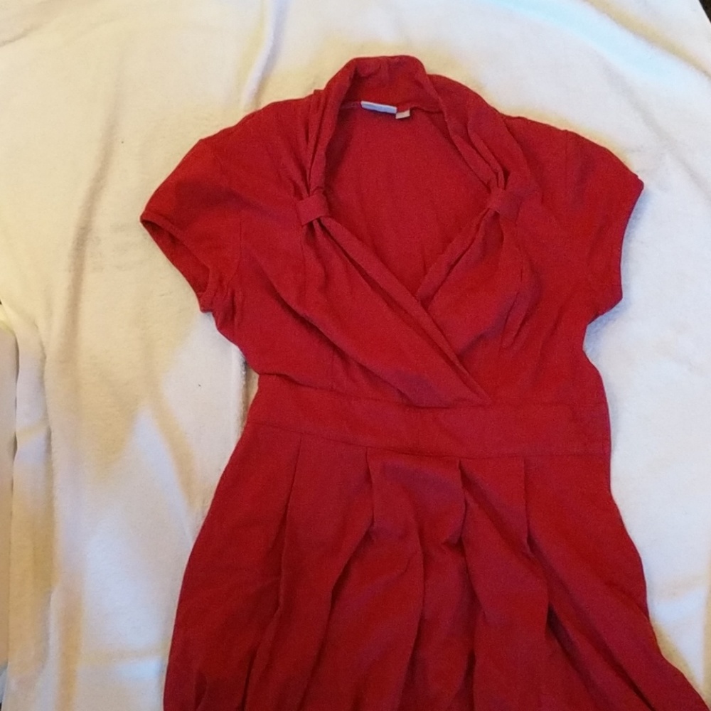 eshakti Red Short-Sleeve Fit-and-Flare Dress